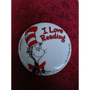 Vintage 1996 Dr Seuss Cat in the Hat I Love Reading Pin Button Random House